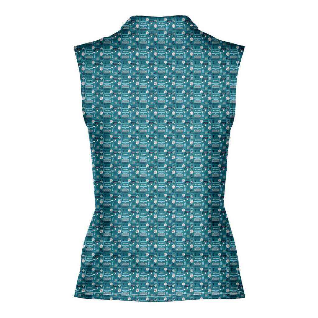 S-e-xting-Women Sleeveless Polo Shirt-Gerbera Prints