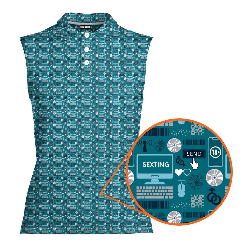 S-e-xting-Women Sleeveless Polo Shirt-Gerbera Prints