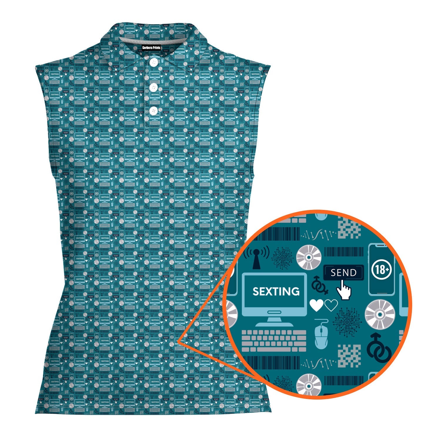 S-e-xting-Women Sleeveless Polo Shirt-Gerbera Prints