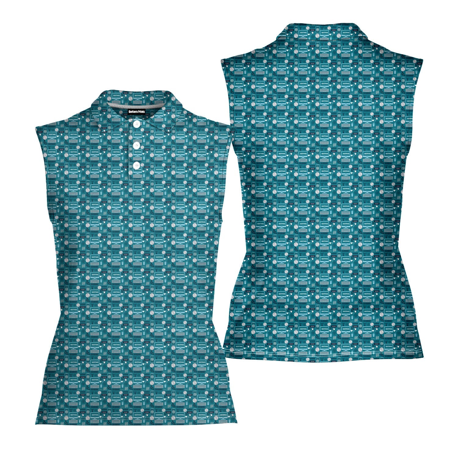 S-e-xting-Women Sleeveless Polo Shirt-Gerbera Prints