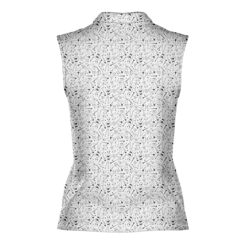 Aliens-Women Sleeveless Polo Shirt-Gerbera Prints