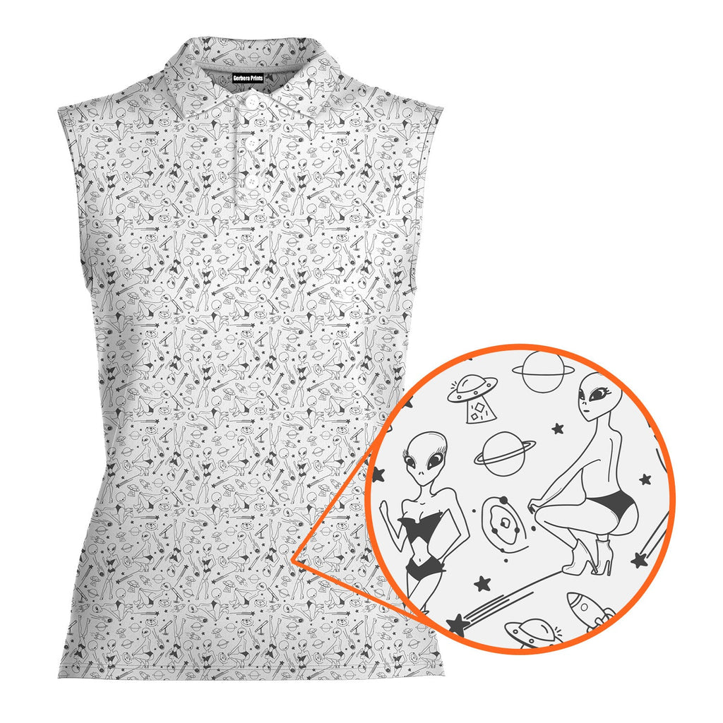 Aliens-Women Sleeveless Polo Shirt-Gerbera Prints