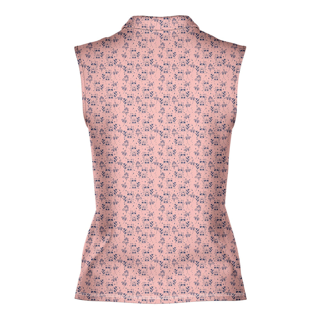 Raccoon-Women Sleeveless Polo Shirt-Gerbera Prints
