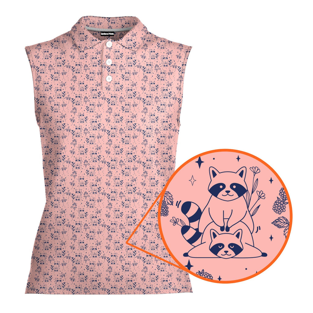 Raccoon-Women Sleeveless Polo Shirt-Gerbera Prints