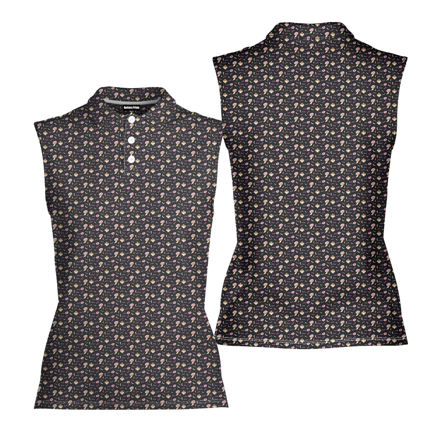 Fast Food-Women Sleeveless Polo Shirt-Gerbera Prints