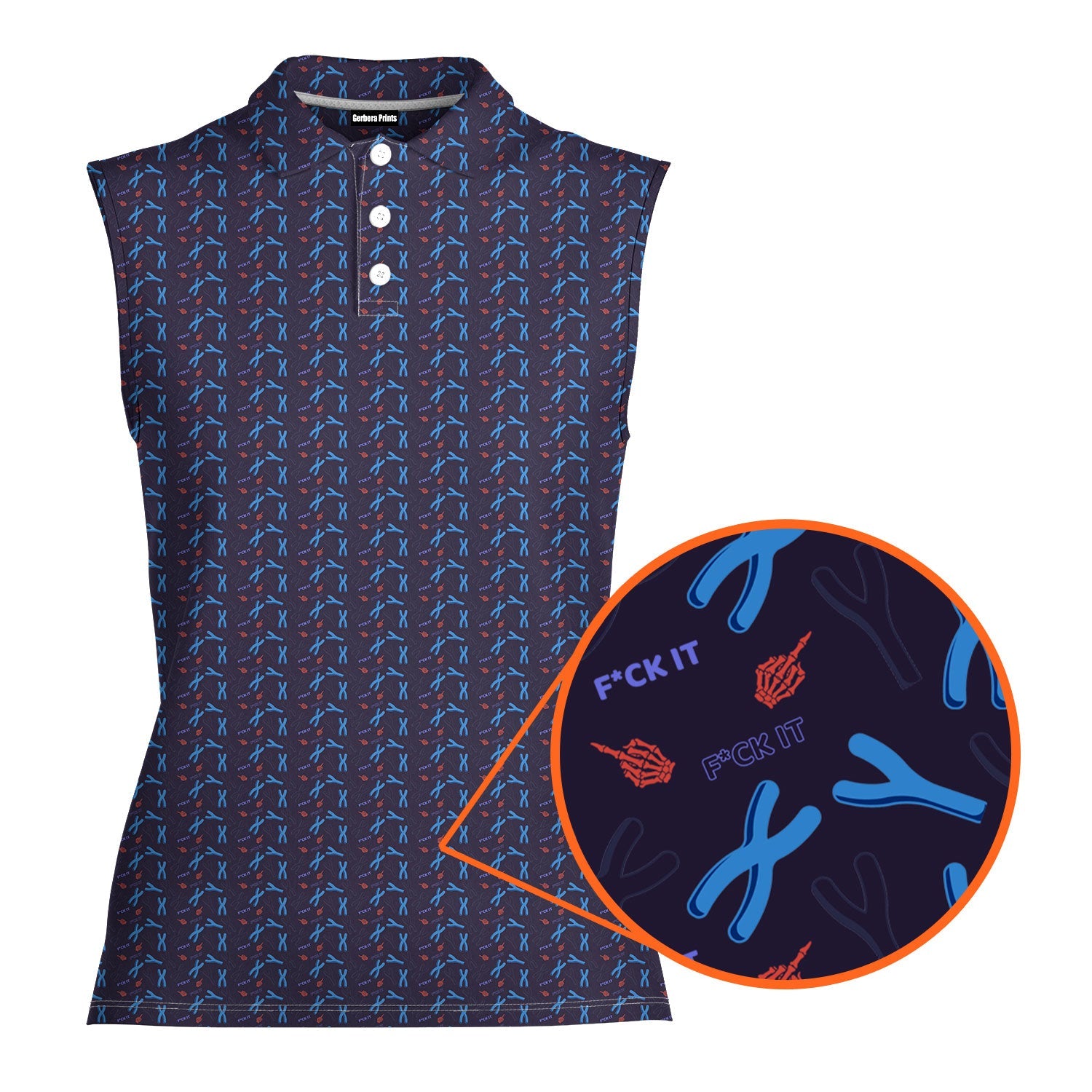 XY Chromosomes-Women Sleeveless Polo Shirt-Gerbera Prints