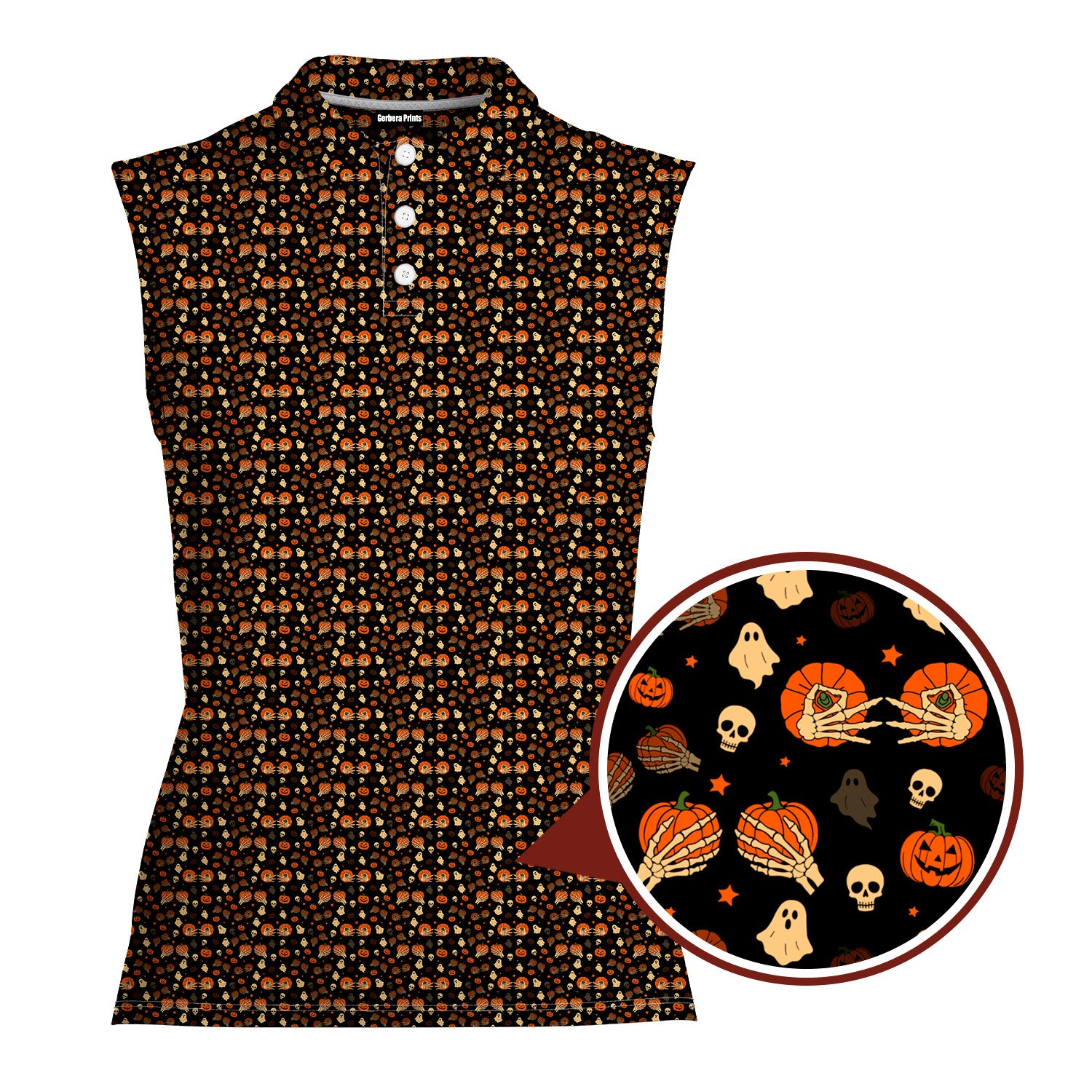 Honkin’ Pumpkins-Women Sleeveless Polo Shirt-Gerbera Prints