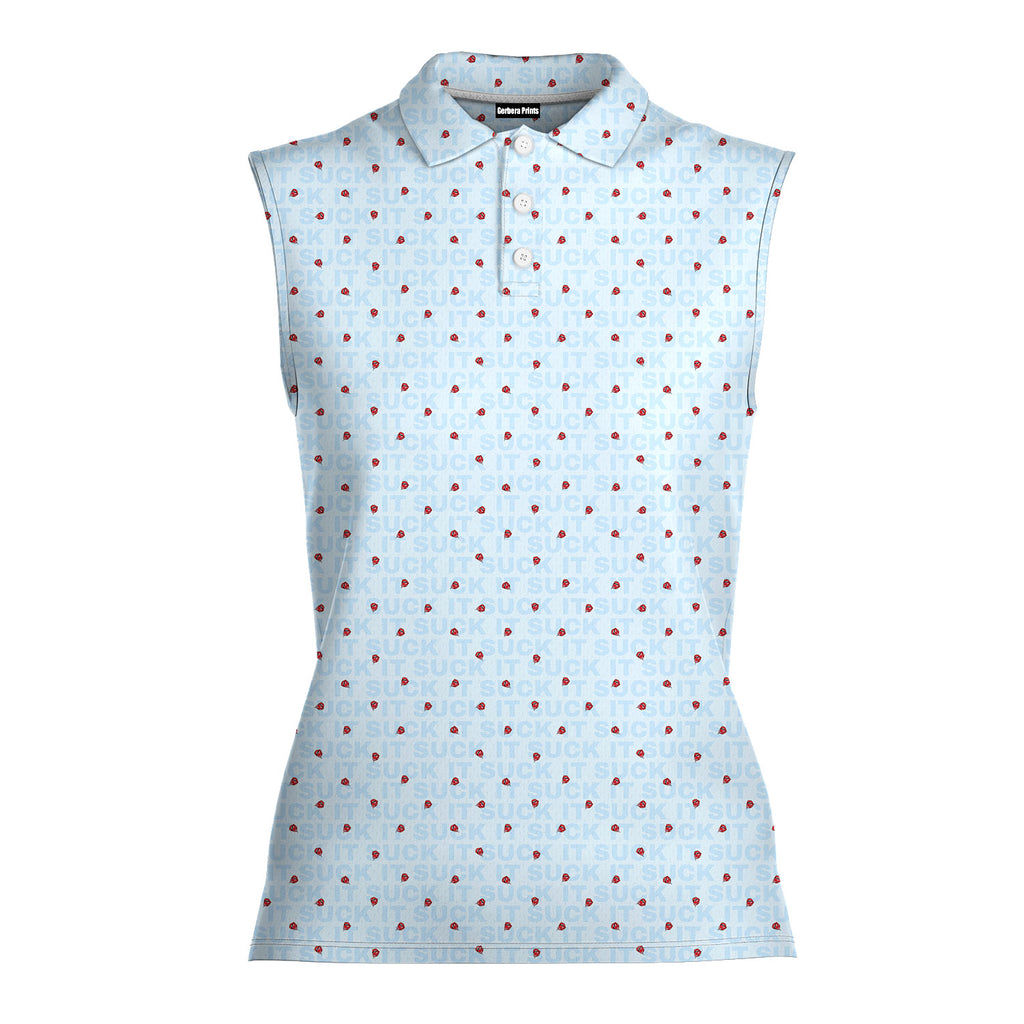 Suck It-Women Sleeveless Polo Shirt-Gerbera Prints