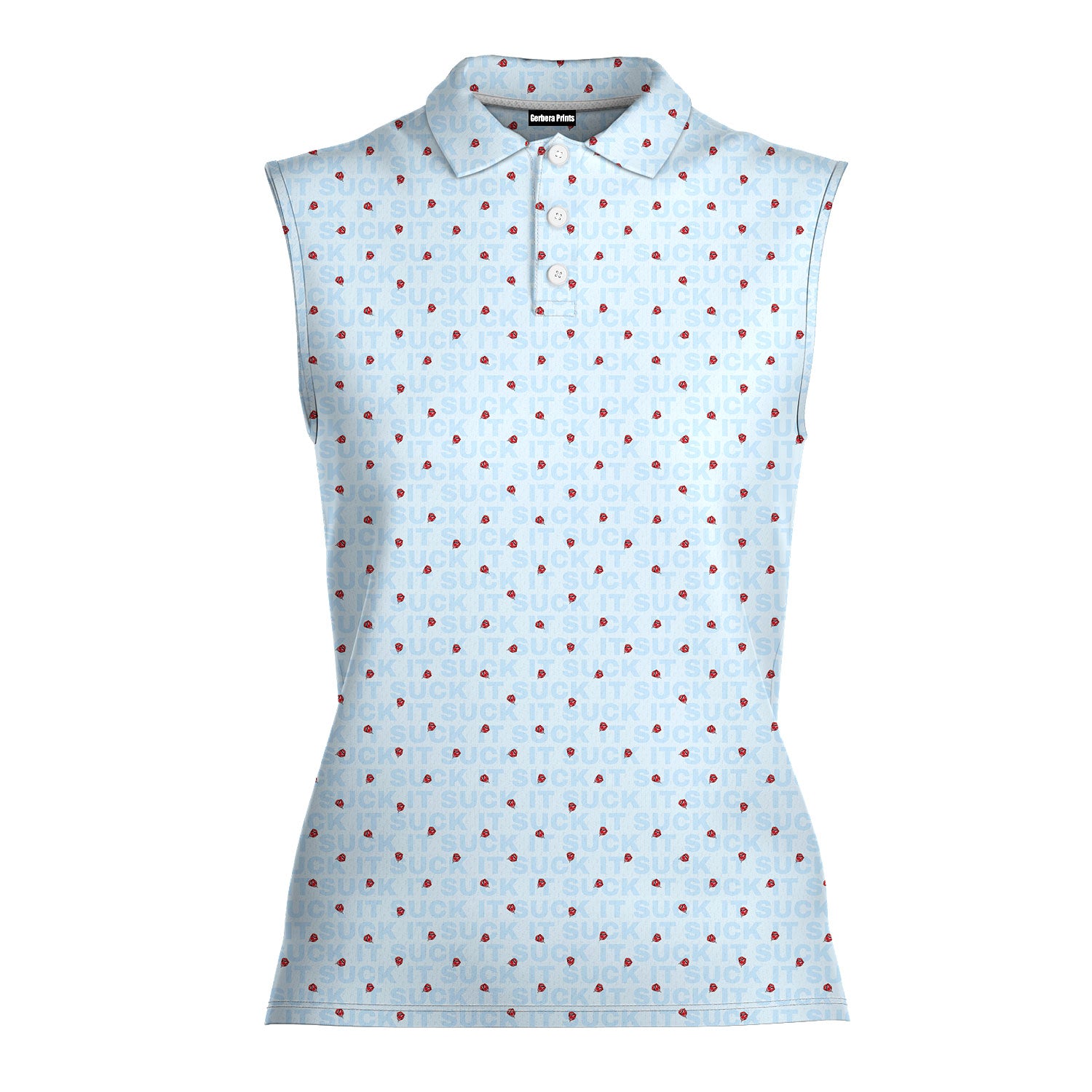 Suck It-Women Sleeveless Polo Shirt-Gerbera Prints