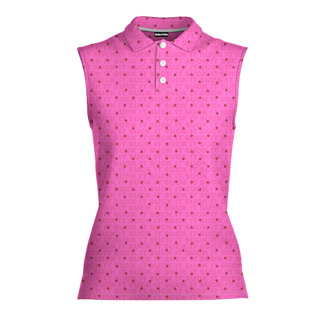 Suck It-Women Sleeveless Polo Shirt-Gerbera Prints