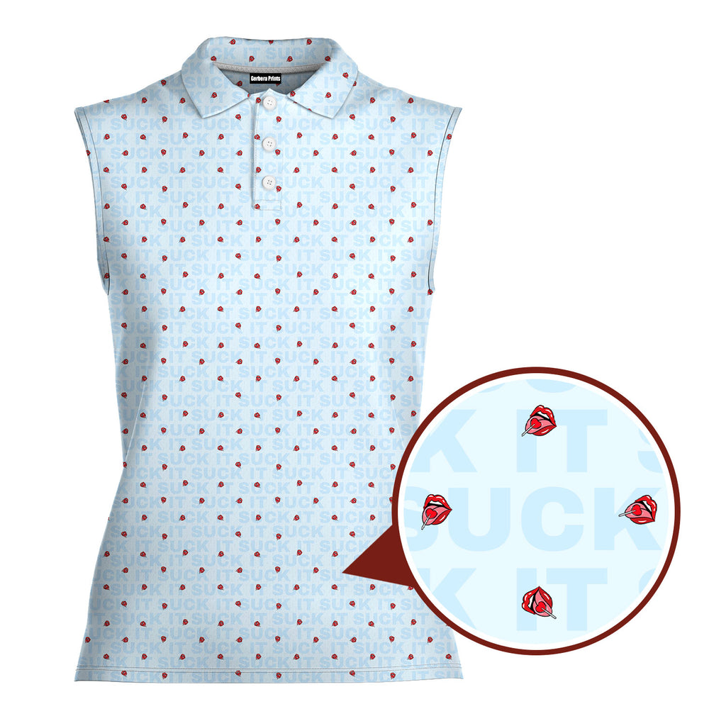 Suck It-Women Sleeveless Polo Shirt-Gerbera Prints