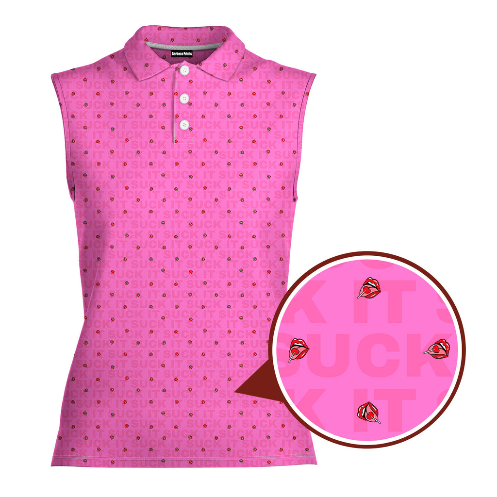 Suck It-Women Sleeveless Polo Shirt-Gerbera Prints