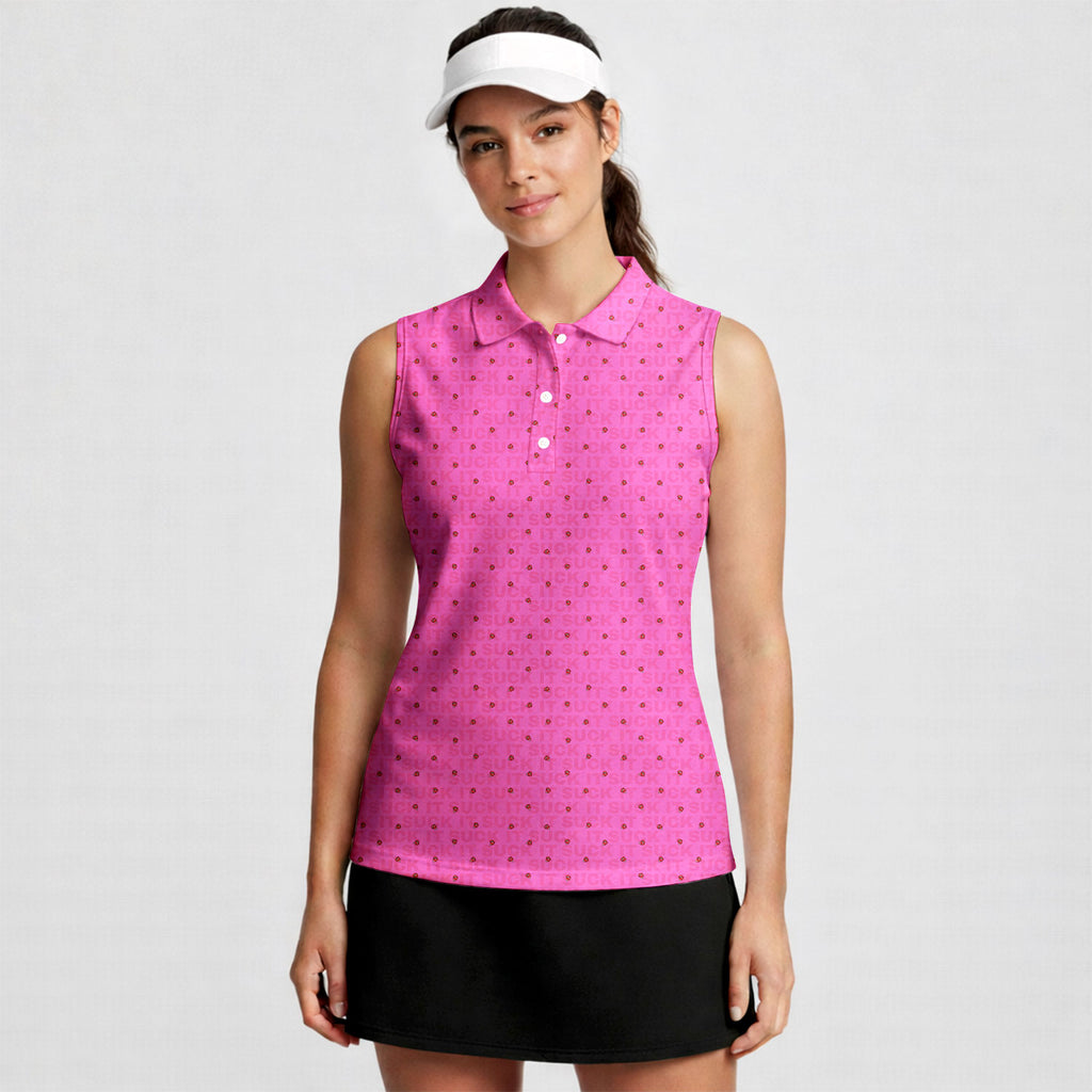 Suck It-Women Sleeveless Polo Shirt-Gerbera Prints