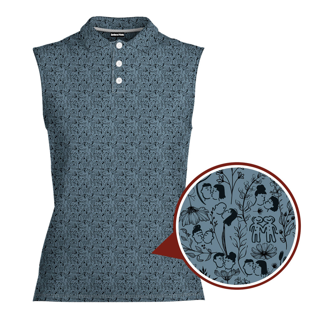 Swap Spit-Women Sleeveless Polo Shirt-Gerbera Prints