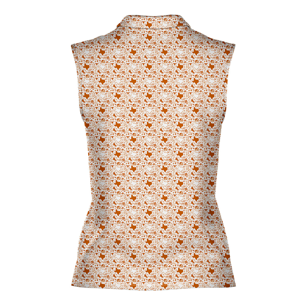 Lone Spur sleeveless golf polo for women in Orange, back flat lay