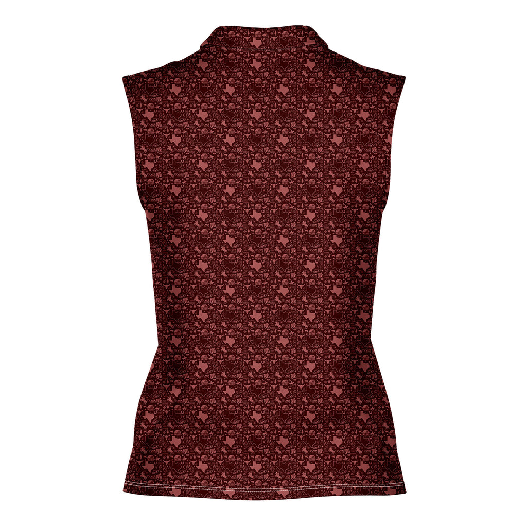 Lone Spur sleeveless golf polo for women in Red, back flat lay