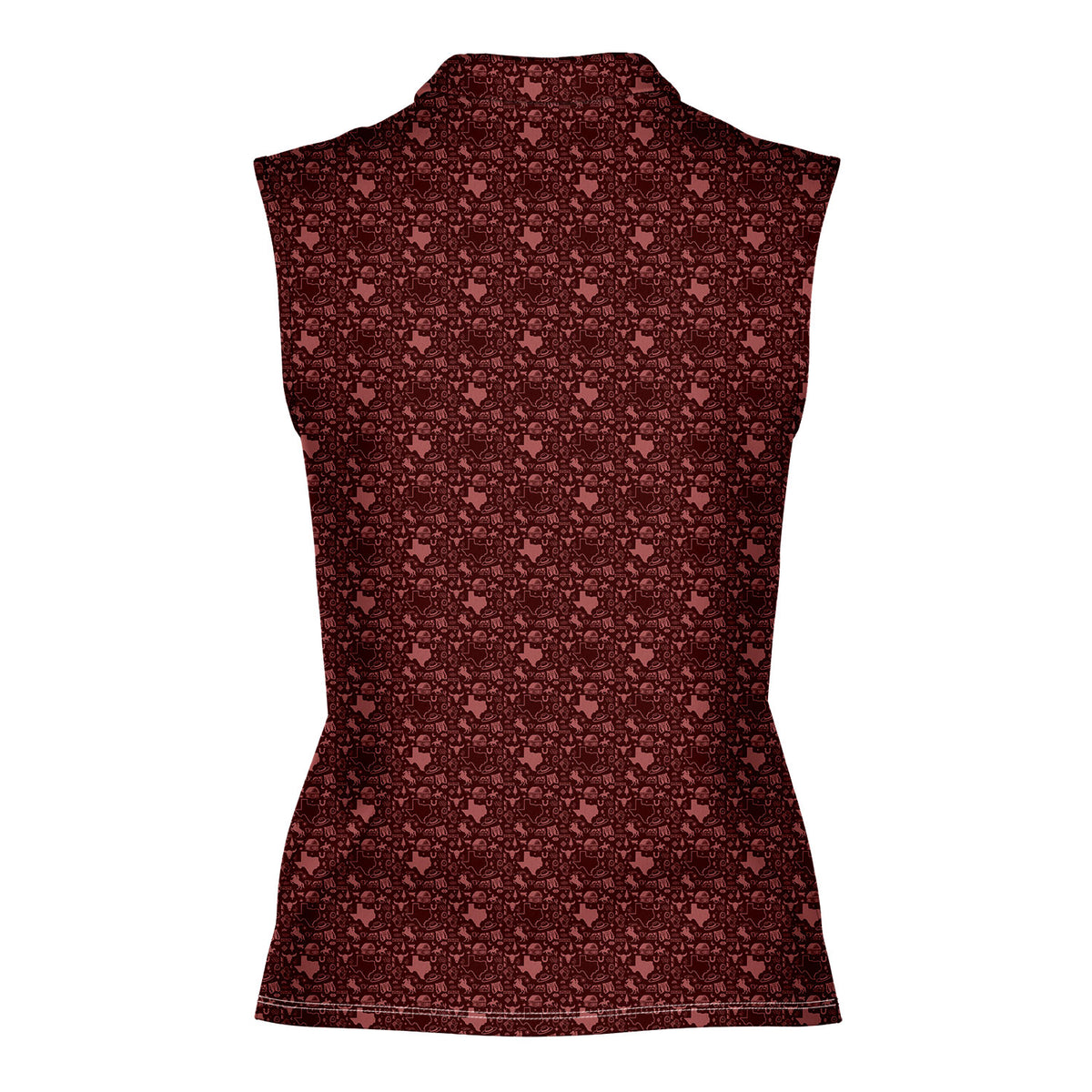 Lone Spur sleeveless golf polo for women in Red, back flat lay