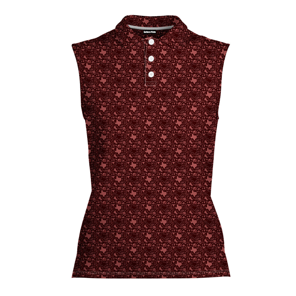 Lone Spur sleeveless golf polo for women in Red, front flat lay