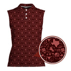 Lone Spur sleeveless golf polo for women in Red, close-up of the Texas western print