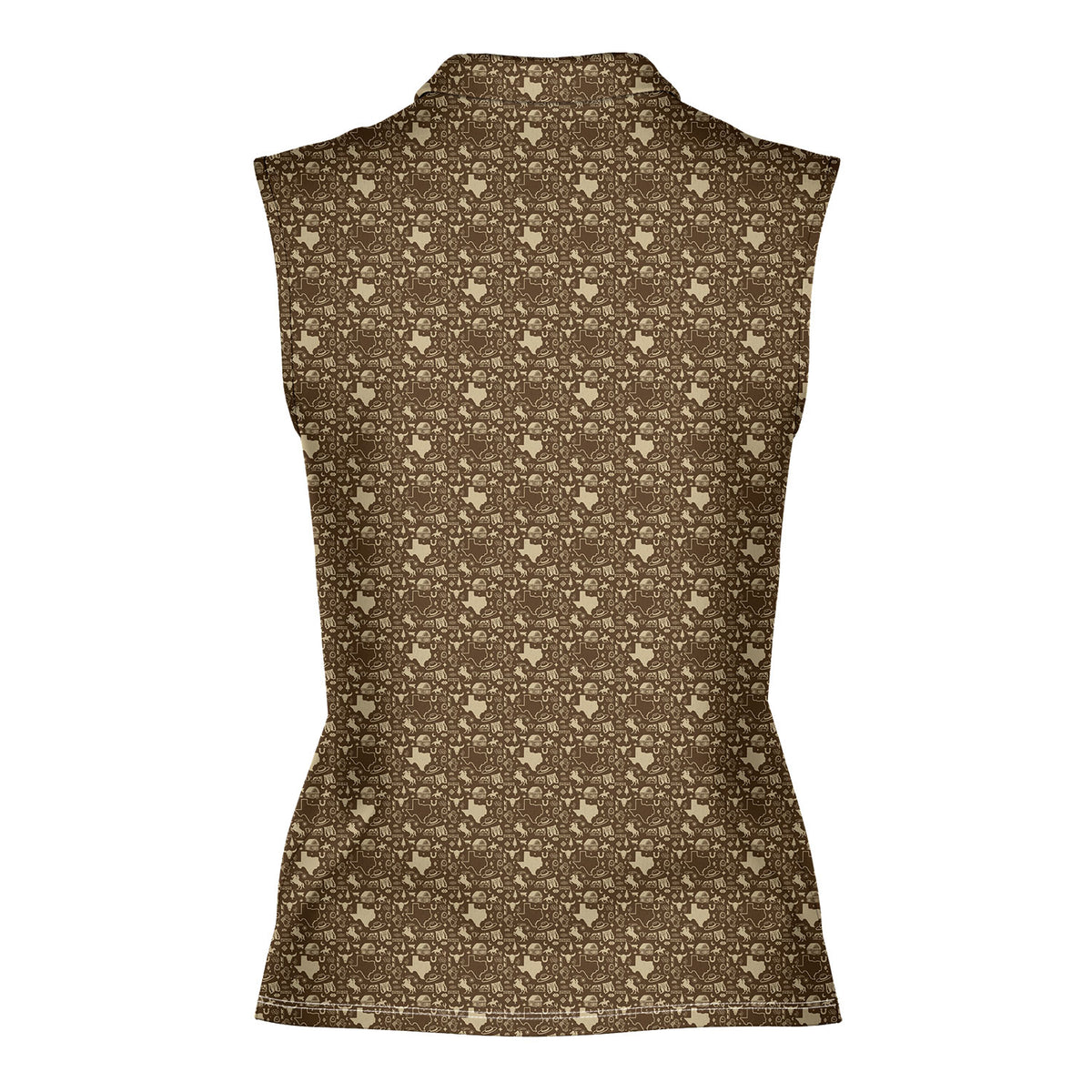 Lone Spur sleeveless golf polo for women in Tan, back flat lay
