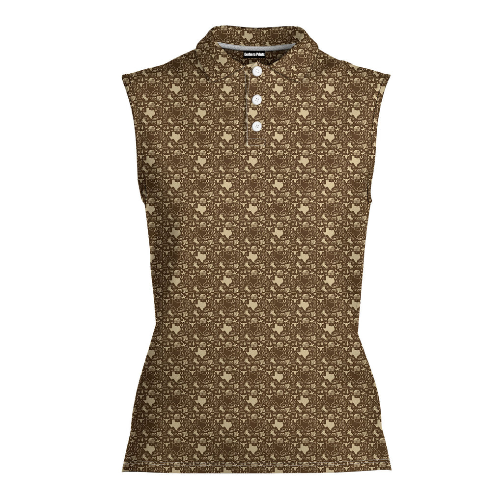Lone Spur sleeveless golf polo for women in Tan, front flat lay