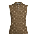 Lone Spur sleeveless golf polo for women in Tan, front flat lay