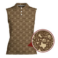 Lone Spur sleeveless golf polo for women in Tan, close-up of the Texas western print