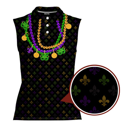 Here for the Beads - Ladies Sleeveless Golf Polo Shirt