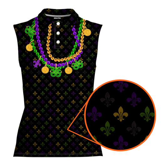 Here for the Beads - Ladies Sleeveless Golf Polo Shirt