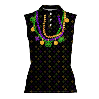 Here for the Beads - Ladies Sleeveless Golf Polo Shirt