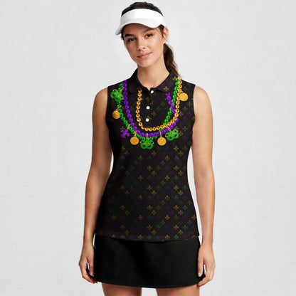 Here for the Beads - Ladies Sleeveless Golf Polo Shirt