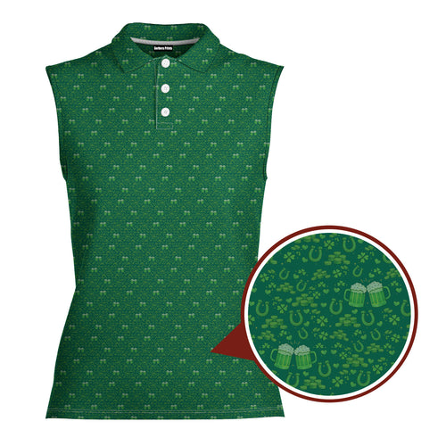 Lucky Pints-Women Sleeveless Polo Shirt-Gerbera Prints