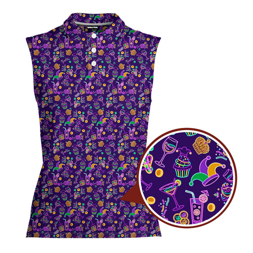 Carnival Glow-Women Sleeveless Polo Shirt-Gerbera Prints
