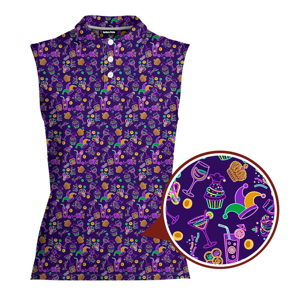 Carnival Glow-Women Sleeveless Polo Shirt-Gerbera Prints