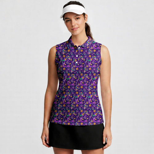 Carnival Glow-Women Sleeveless Polo Shirt-Gerbera Prints