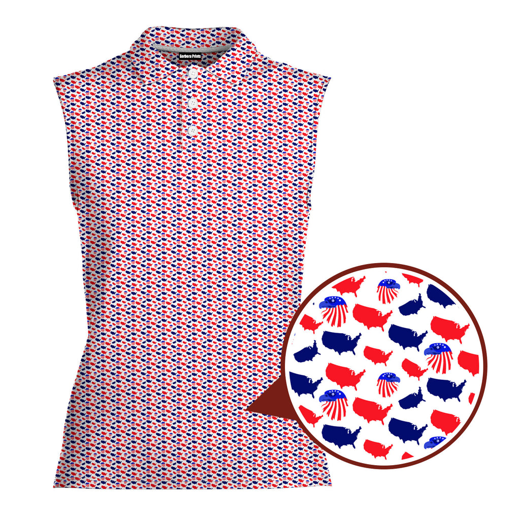 Since 1776-Women Sleeveless Polo Shirt-Gerbera Prints