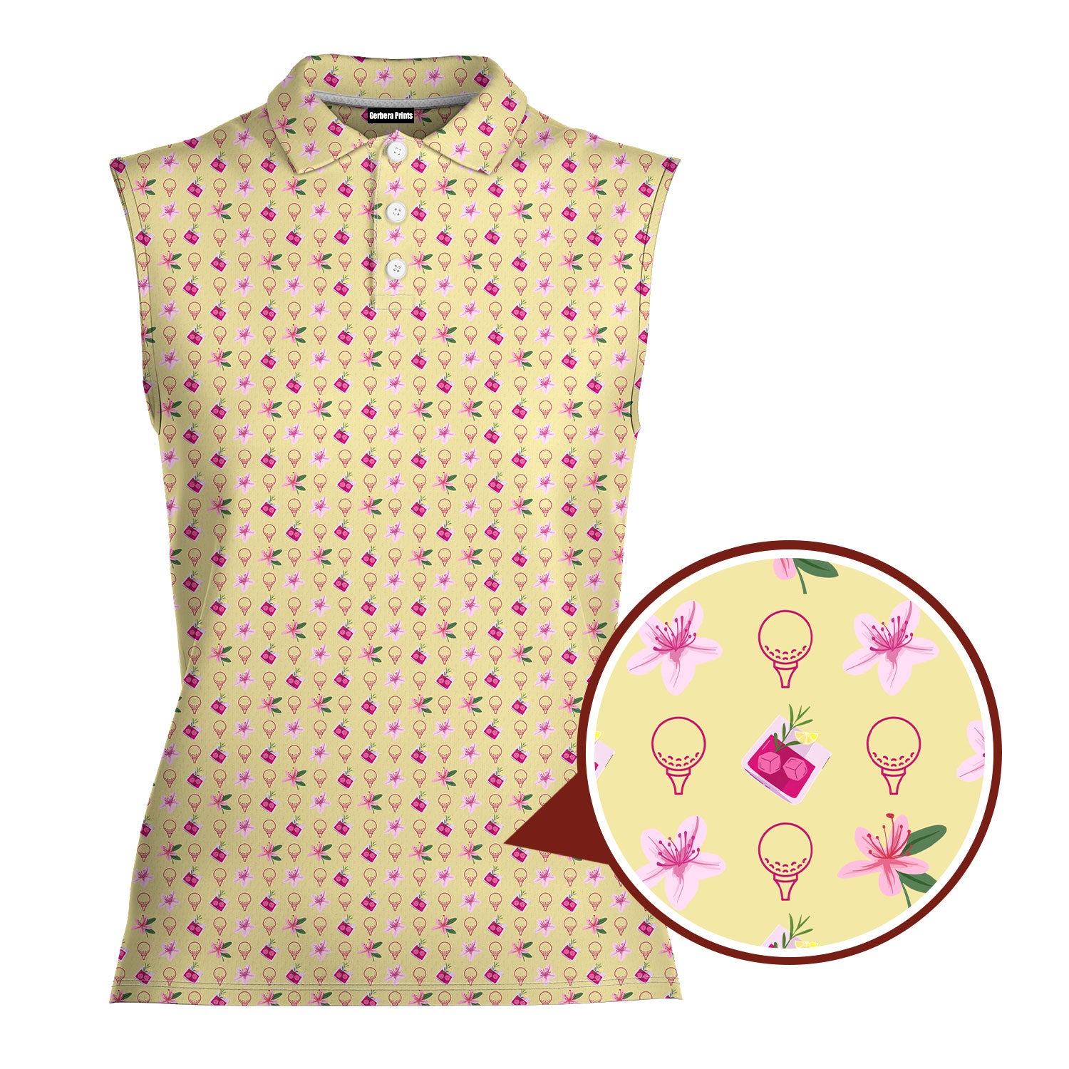 Azalea-Women Sleeveless Polo Shirt-Gerbera Prints