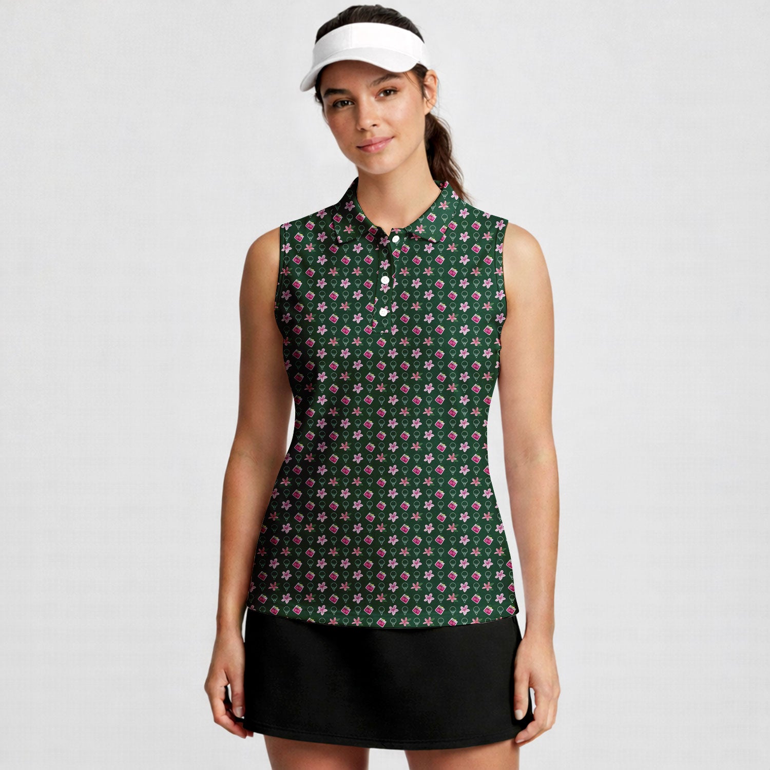 Azalea-Women Sleeveless Polo Shirt-Gerbera Prints