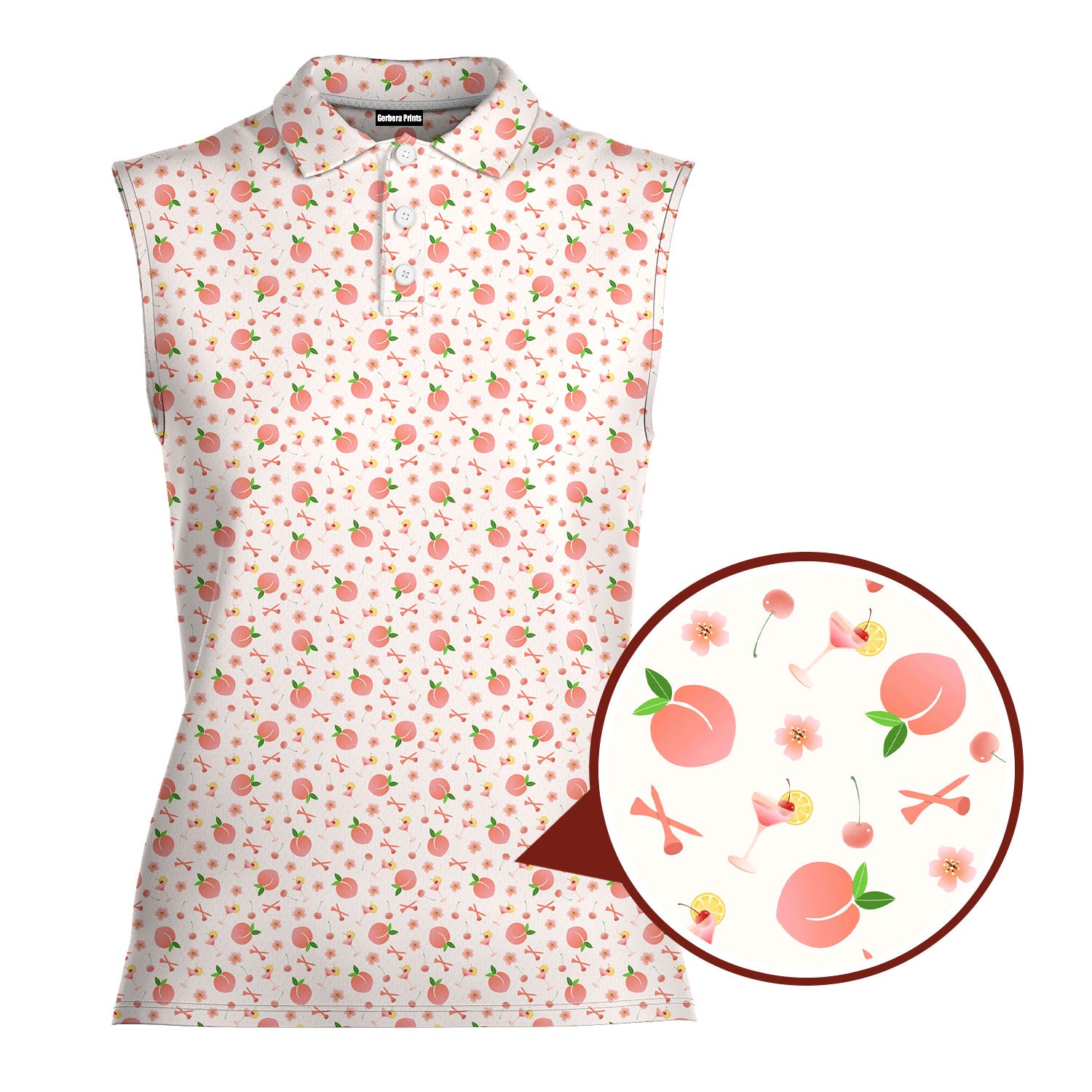 Peach State-Women Sleeveless Polo Shirt-Gerbera Prints