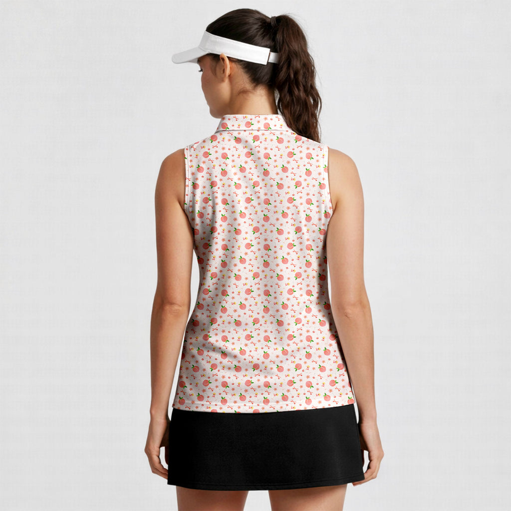 Peach State-Women Sleeveless Polo Shirt-Gerbera Prints
