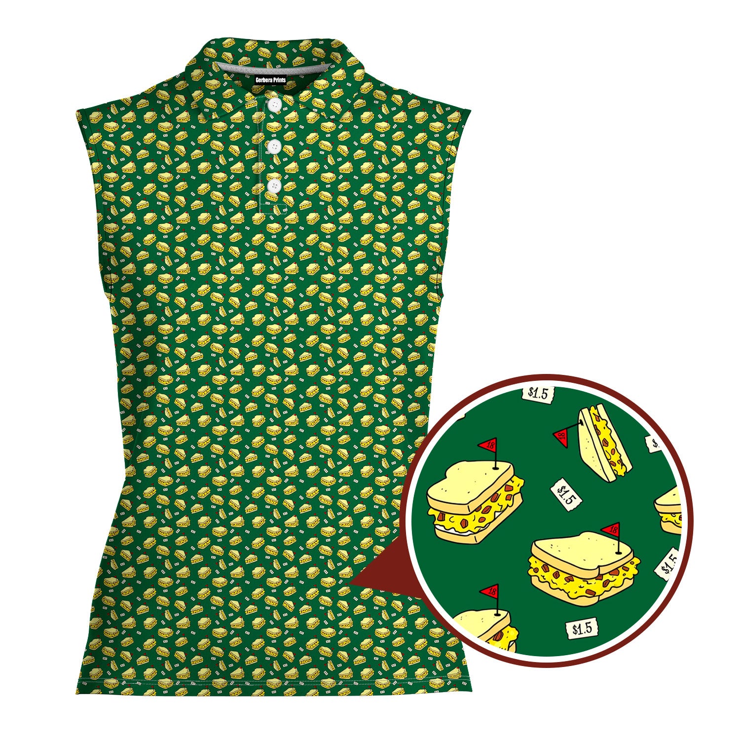 Pimento Club-Women Sleeveless Polo Shirt-Gerbera Prints