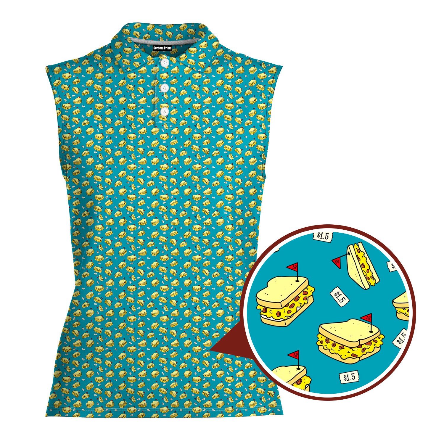 Pimento Club-Women Sleeveless Polo Shirt-Gerbera Prints