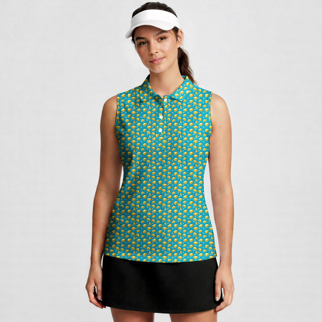 Pimento Club-Women Sleeveless Polo Shirt-Gerbera Prints