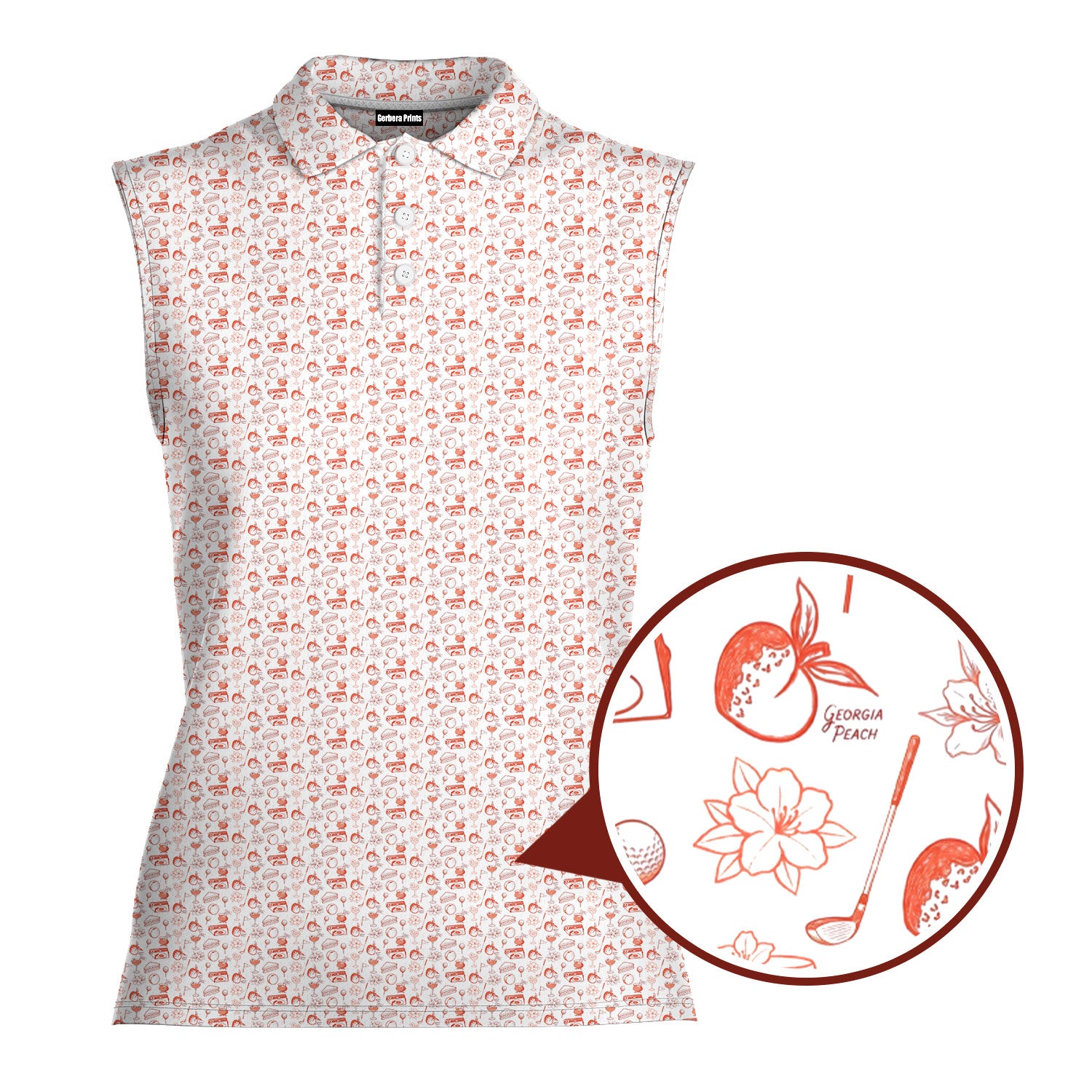 Peach & Par-Women Sleeveless Polo Shirt-Gerbera Prints