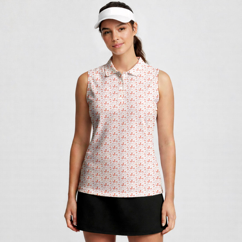 Peach & Par-Women Sleeveless Polo Shirt-Gerbera Prints