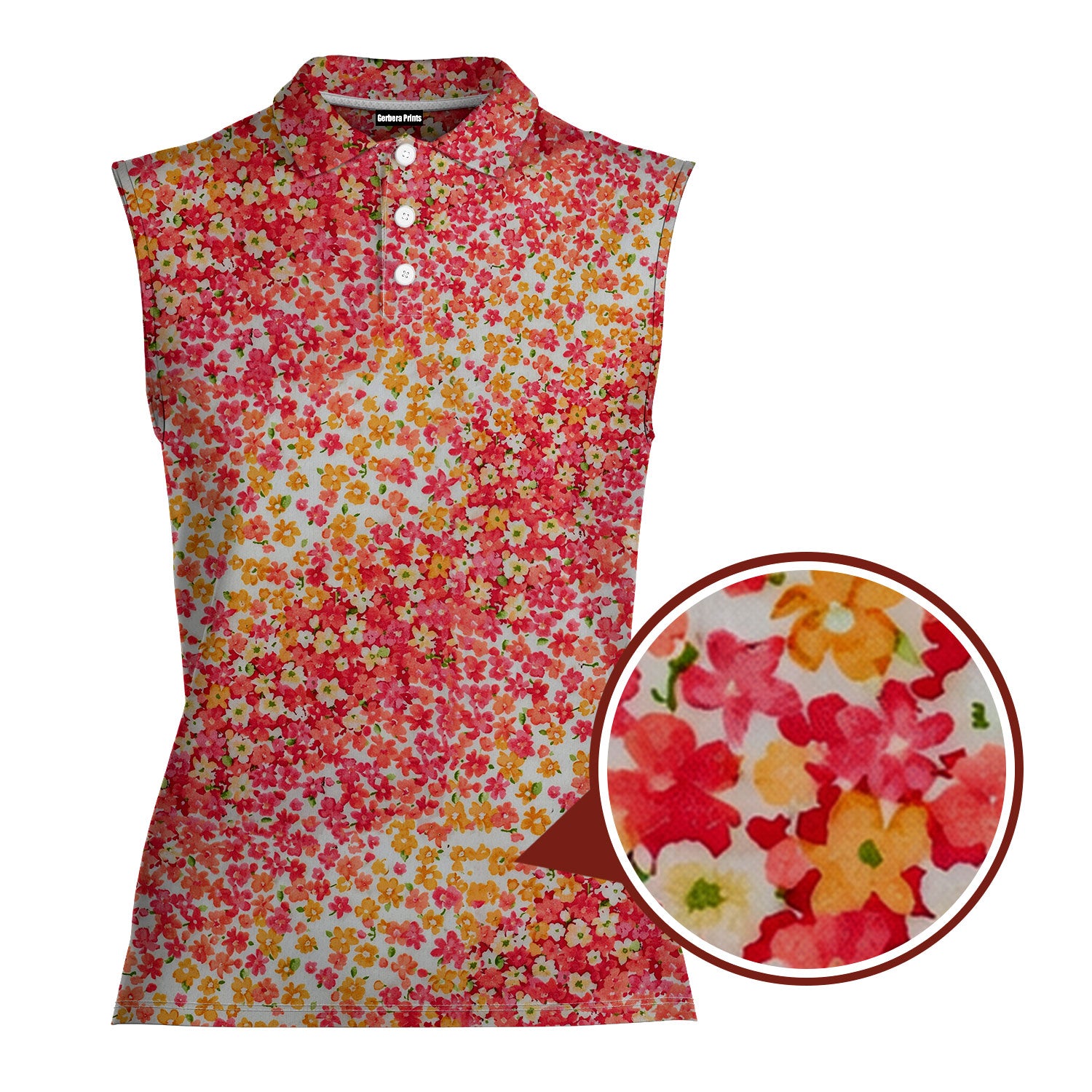 Azaleas Floral-Women Sleeveless Polo Shirt-Gerbera Prints