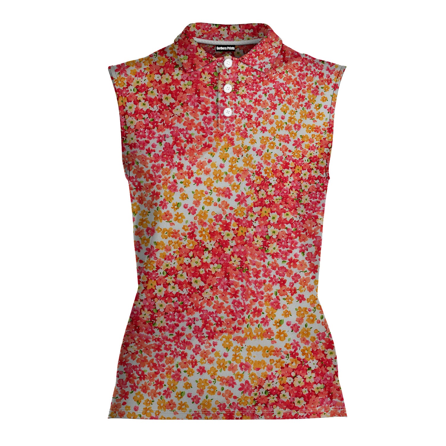 Azaleas Floral-Women Sleeveless Polo Shirt-Gerbera Prints