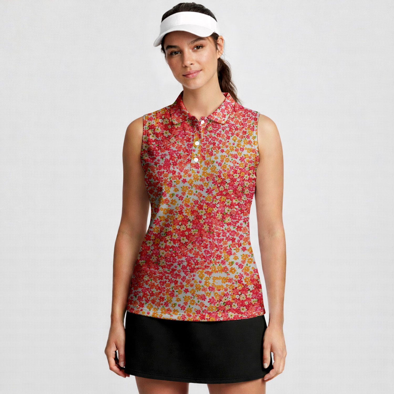 Azaleas Floral-Women Sleeveless Polo Shirt-Gerbera Prints