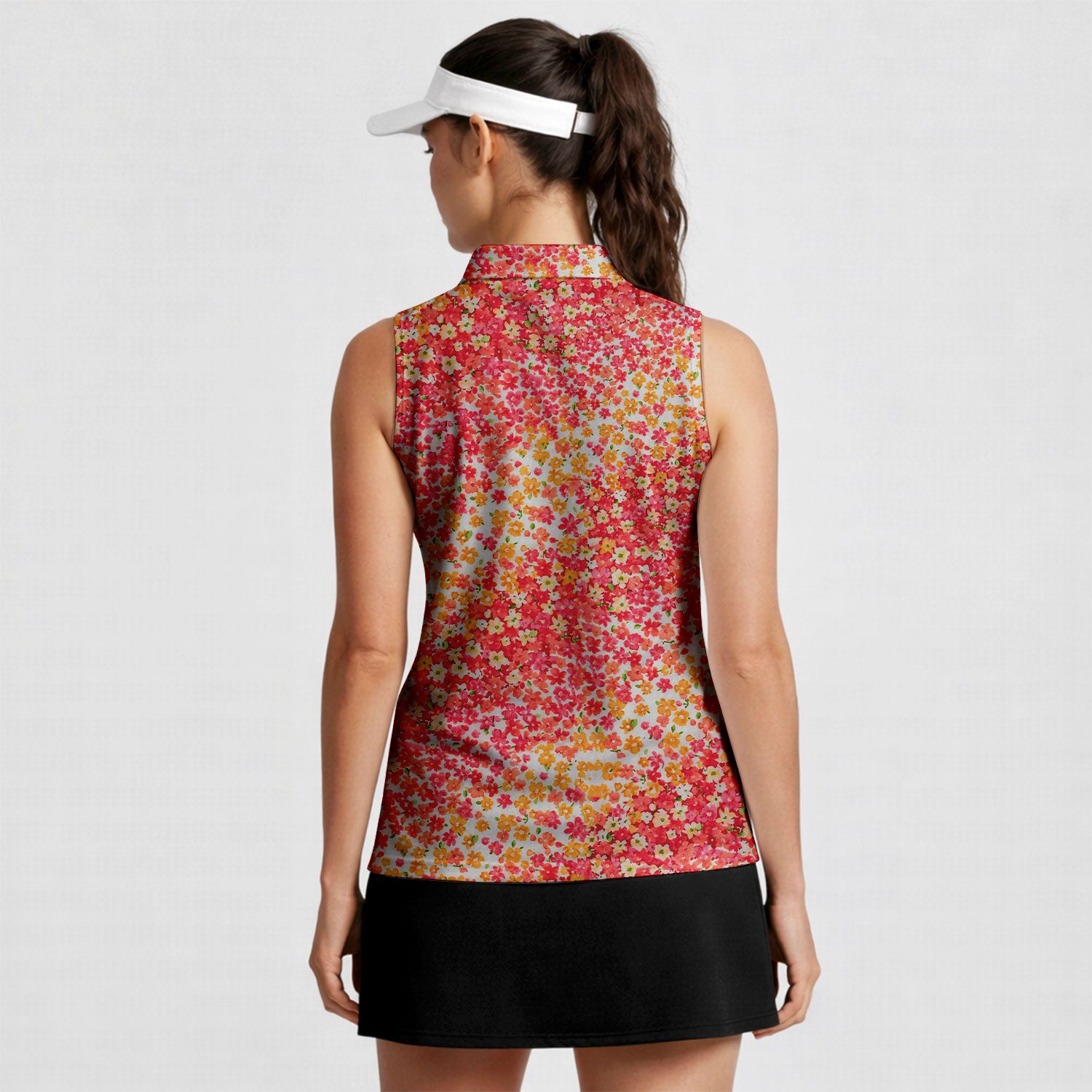 Azaleas Floral-Women Sleeveless Polo Shirt-Gerbera Prints