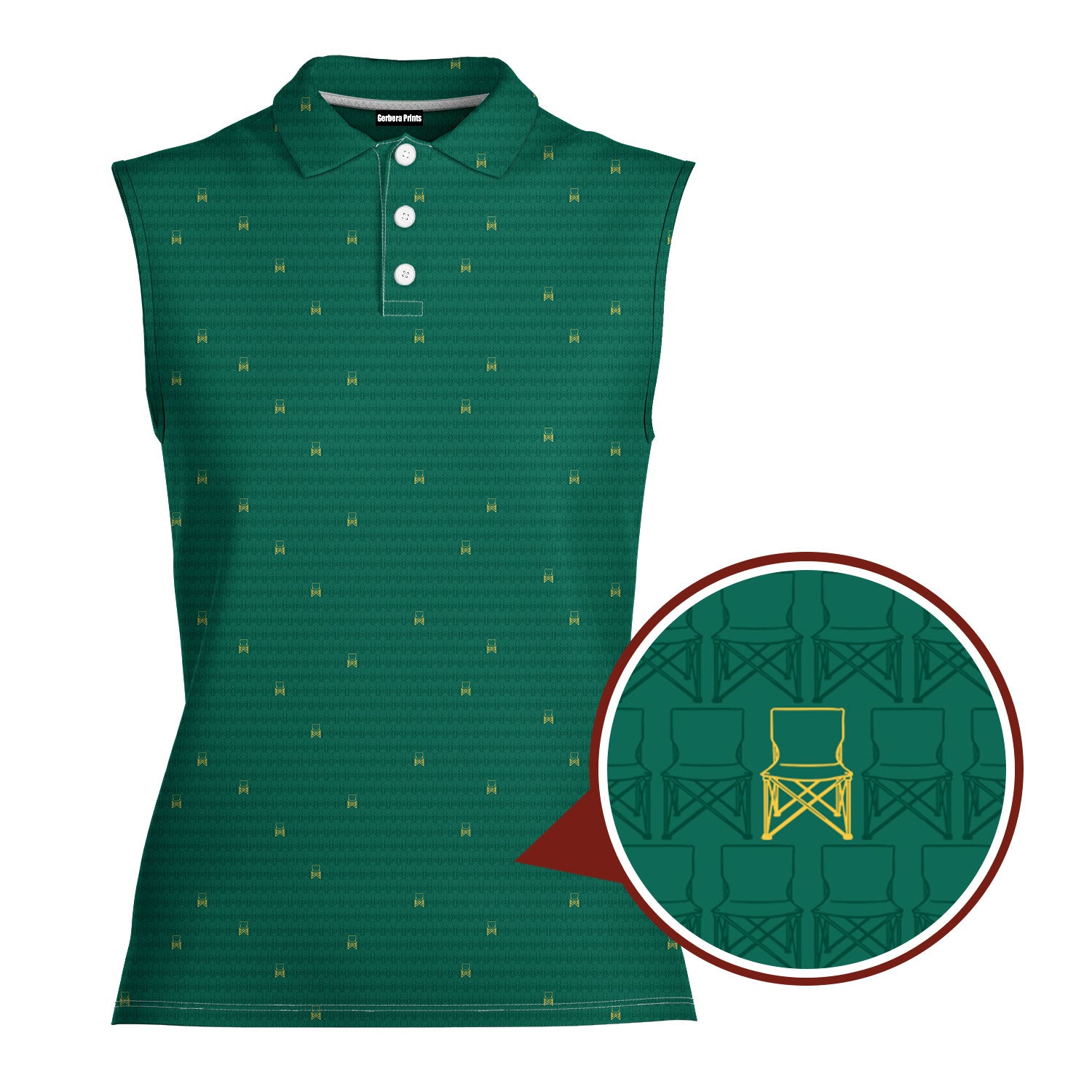 Masters Chair Ladies Sleeveless Golf Polo Shirt-Women Sleeveless Polo Shirt-Gerbera Prints